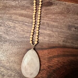 Real stone Beaded wood Necklace with Teardrop Pendant